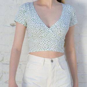 brandy melville amara top rare green cheetah print cotton bustier wrap cut os